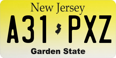 NJ license plate A31PXZ