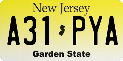 NJ license plate A31PYA