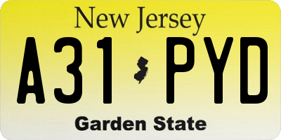 NJ license plate A31PYD