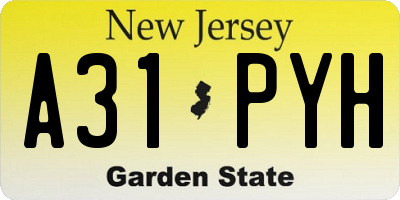 NJ license plate A31PYH