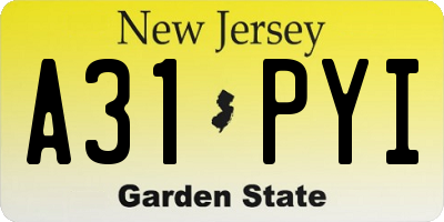 NJ license plate A31PYI