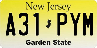 NJ license plate A31PYM