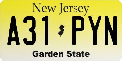 NJ license plate A31PYN