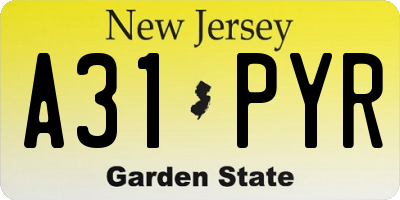 NJ license plate A31PYR