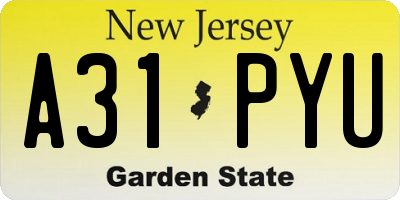 NJ license plate A31PYU