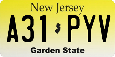 NJ license plate A31PYV