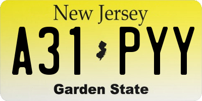 NJ license plate A31PYY