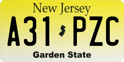 NJ license plate A31PZC