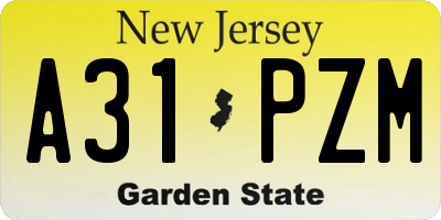 NJ license plate A31PZM