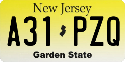 NJ license plate A31PZQ