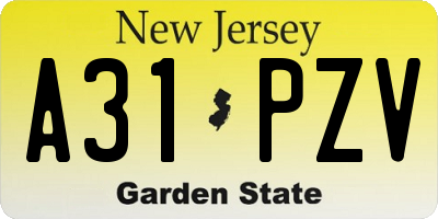 NJ license plate A31PZV