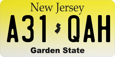 NJ license plate A31QAH