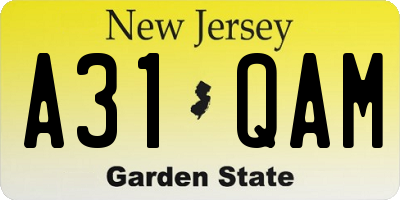 NJ license plate A31QAM