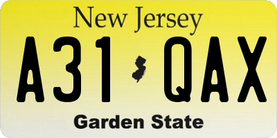 NJ license plate A31QAX