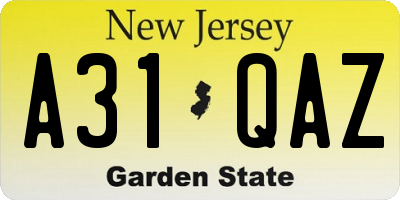 NJ license plate A31QAZ