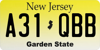 NJ license plate A31QBB