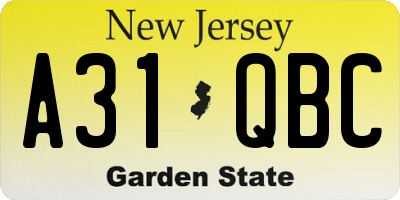 NJ license plate A31QBC