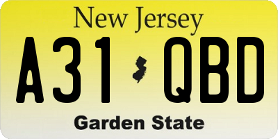 NJ license plate A31QBD