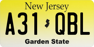 NJ license plate A31QBL