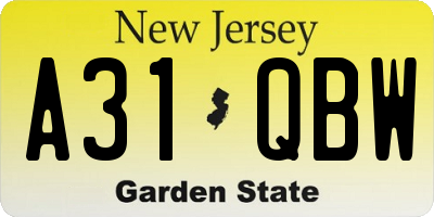 NJ license plate A31QBW