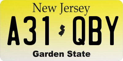 NJ license plate A31QBY