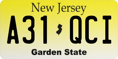 NJ license plate A31QCI