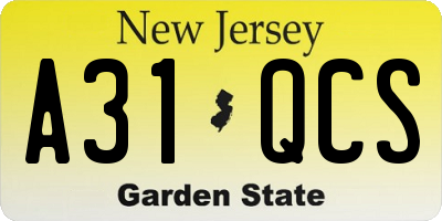 NJ license plate A31QCS