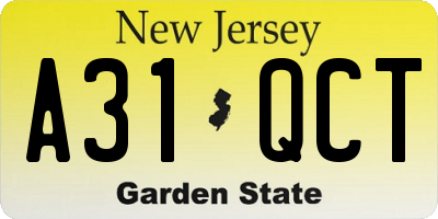 NJ license plate A31QCT