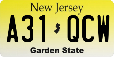 NJ license plate A31QCW