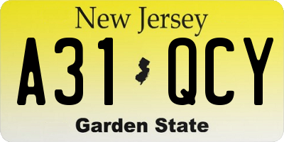 NJ license plate A31QCY