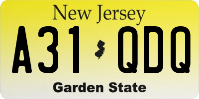 NJ license plate A31QDQ