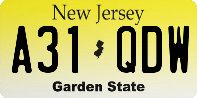 NJ license plate A31QDW