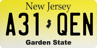 NJ license plate A31QEN