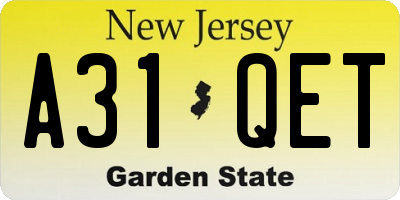 NJ license plate A31QET
