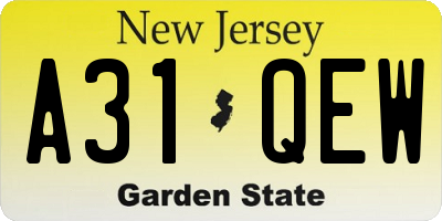 NJ license plate A31QEW