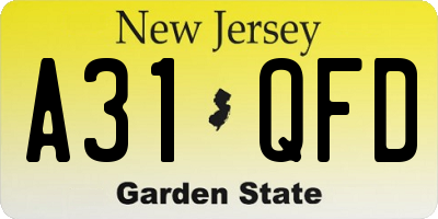 NJ license plate A31QFD