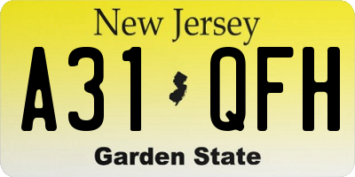 NJ license plate A31QFH