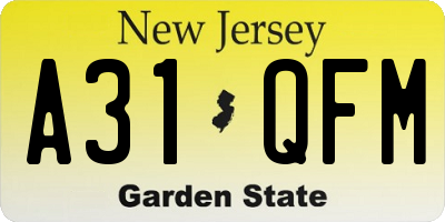 NJ license plate A31QFM