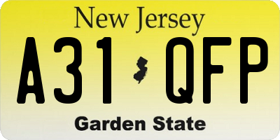 NJ license plate A31QFP