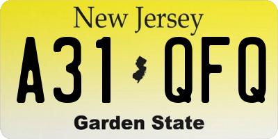 NJ license plate A31QFQ