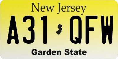 NJ license plate A31QFW