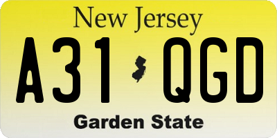 NJ license plate A31QGD