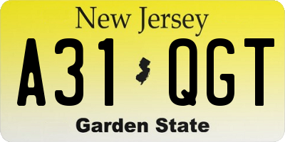NJ license plate A31QGT