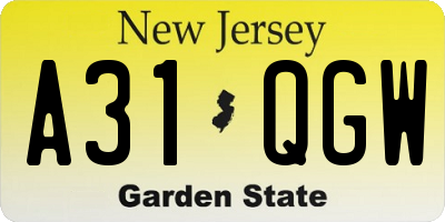 NJ license plate A31QGW