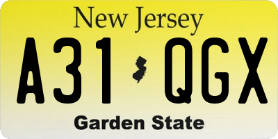 NJ license plate A31QGX