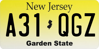 NJ license plate A31QGZ