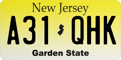 NJ license plate A31QHK