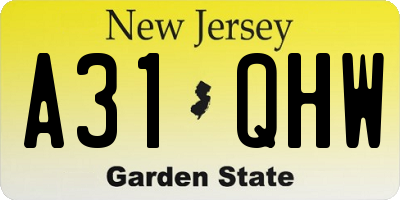 NJ license plate A31QHW