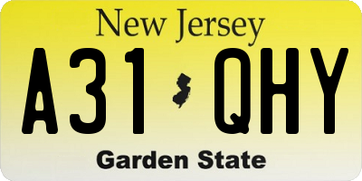NJ license plate A31QHY