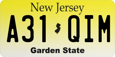 NJ license plate A31QIM
